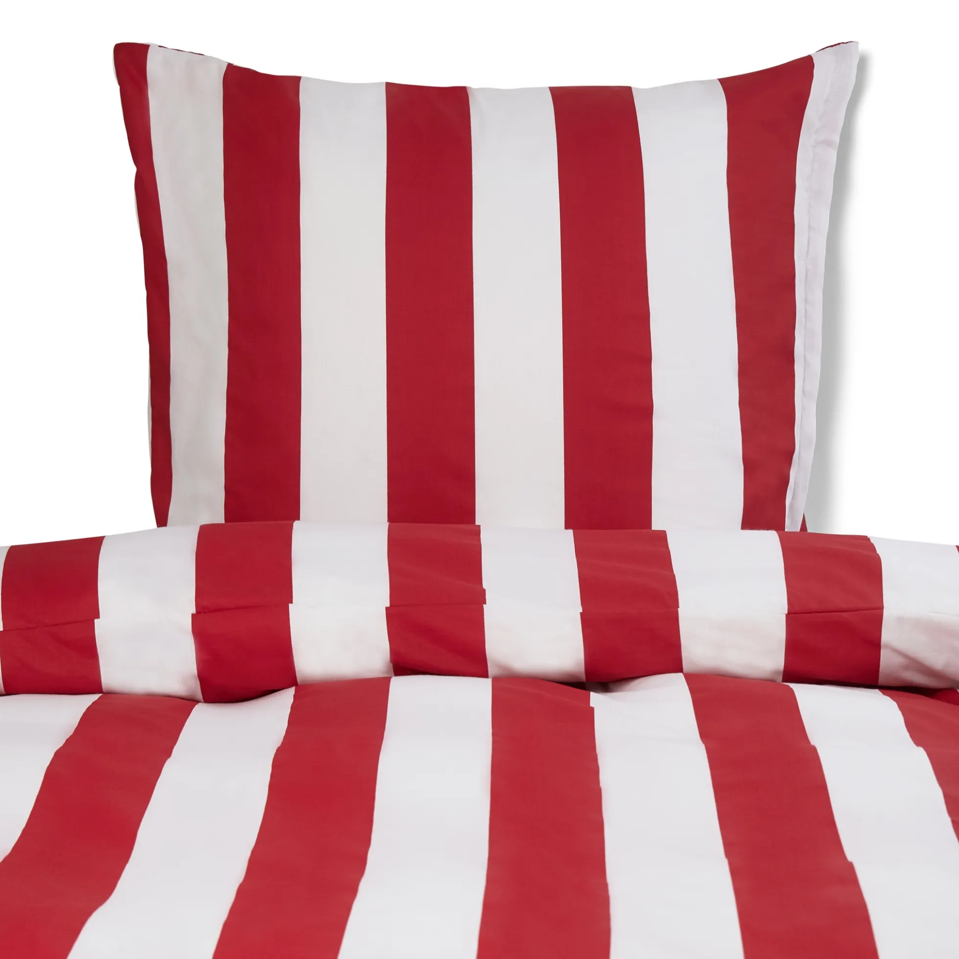 Pudebetræk 60x63 cm - 100% bomuldssatin - Nordic Stripe - Brede røde striber