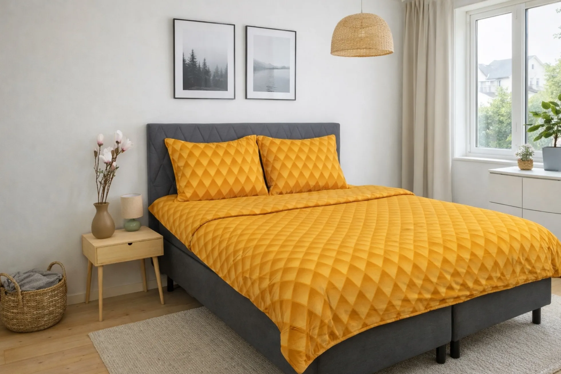 Pudebetræk 60x63 cm - 100% bomuldssatin - Orange 3D harlekinmønster
