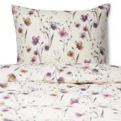 Pudebetræk 60x63 cm - Bomuldssatin - Summer Flower - Sandfarvet blomster print