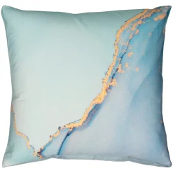 Pudebetræk 60x63 cm - 100% Bomuldssatin - Vendbart blåt marmoreret design
