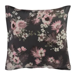 Pudebetræk 60x63 cm - 100% bomuldssatin - Vendbart gråt blomster print og prikker