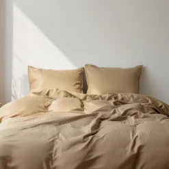 Pudebetræk 60x63 cm - Egyptisk bomuld - Beige jacquardvævede striber
