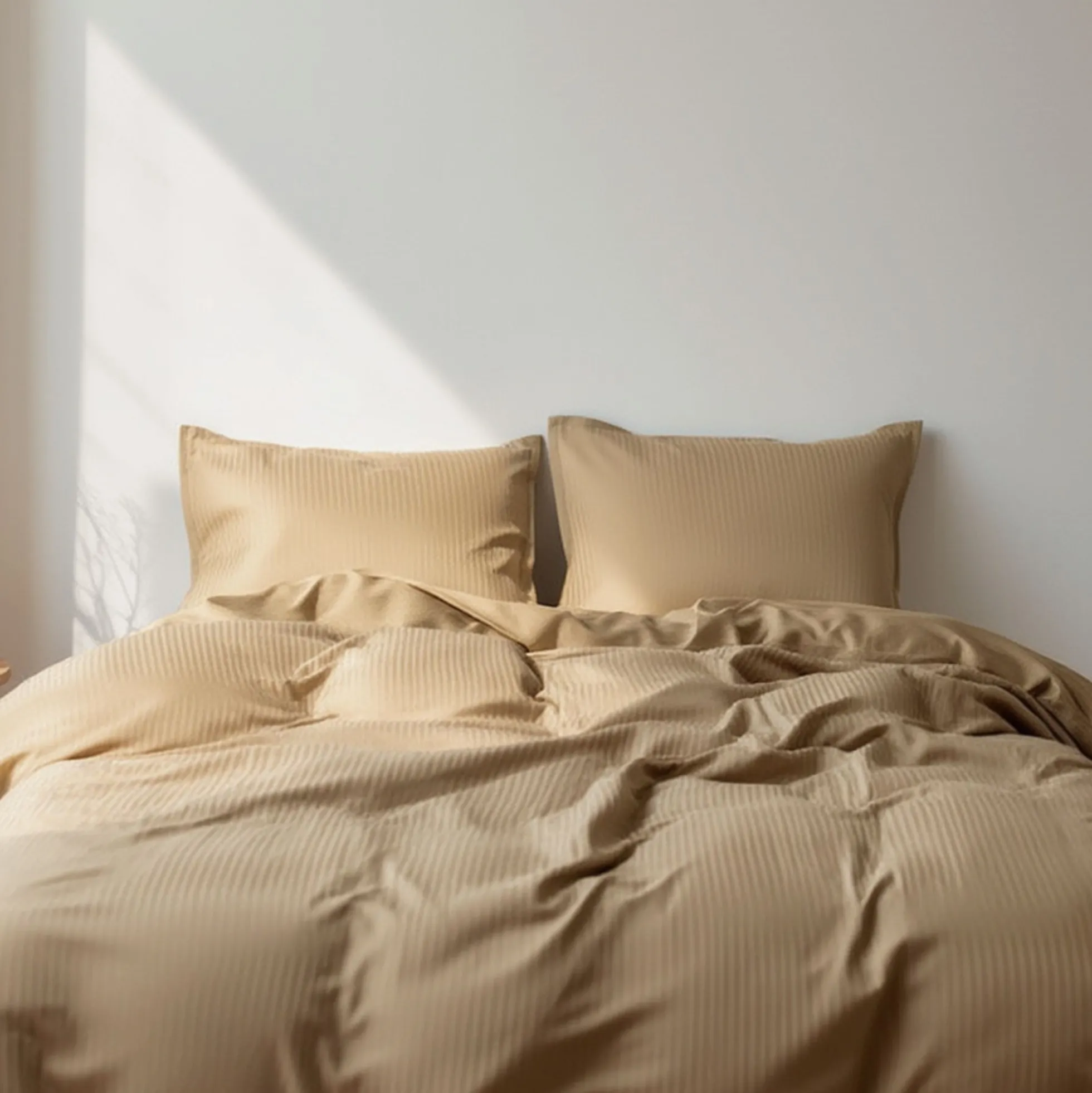 Pudebetræk 60x63 cm - Egyptisk bomuld - Beige jacquardvævede striber