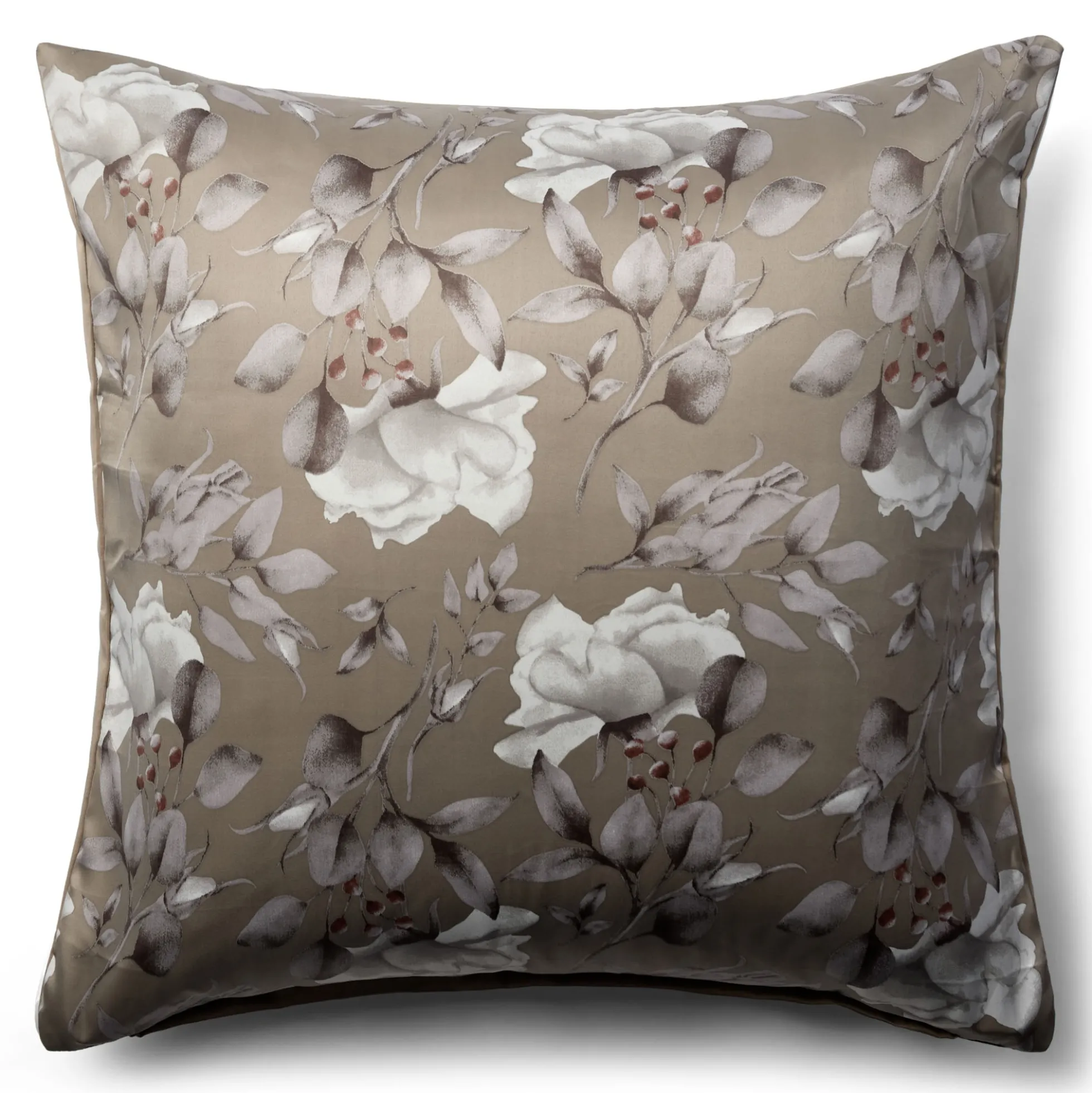 Pudebetræk 60x63 cm - Satin - Brunt vendbart blomster design