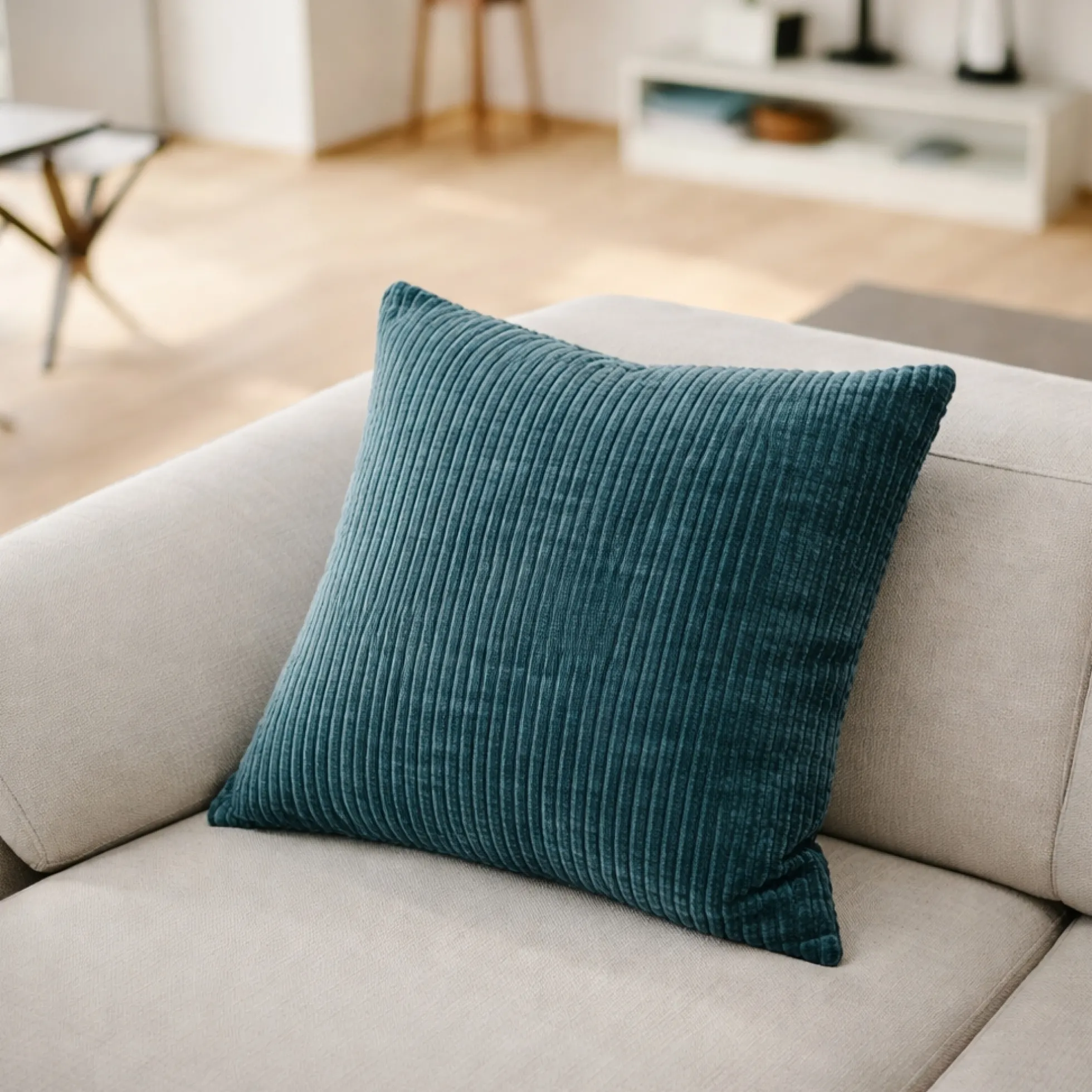 Pyntepude 45x45 cm - Blågrøn sofapude med fløjls look - Blød pude til sofaen - Borg Living