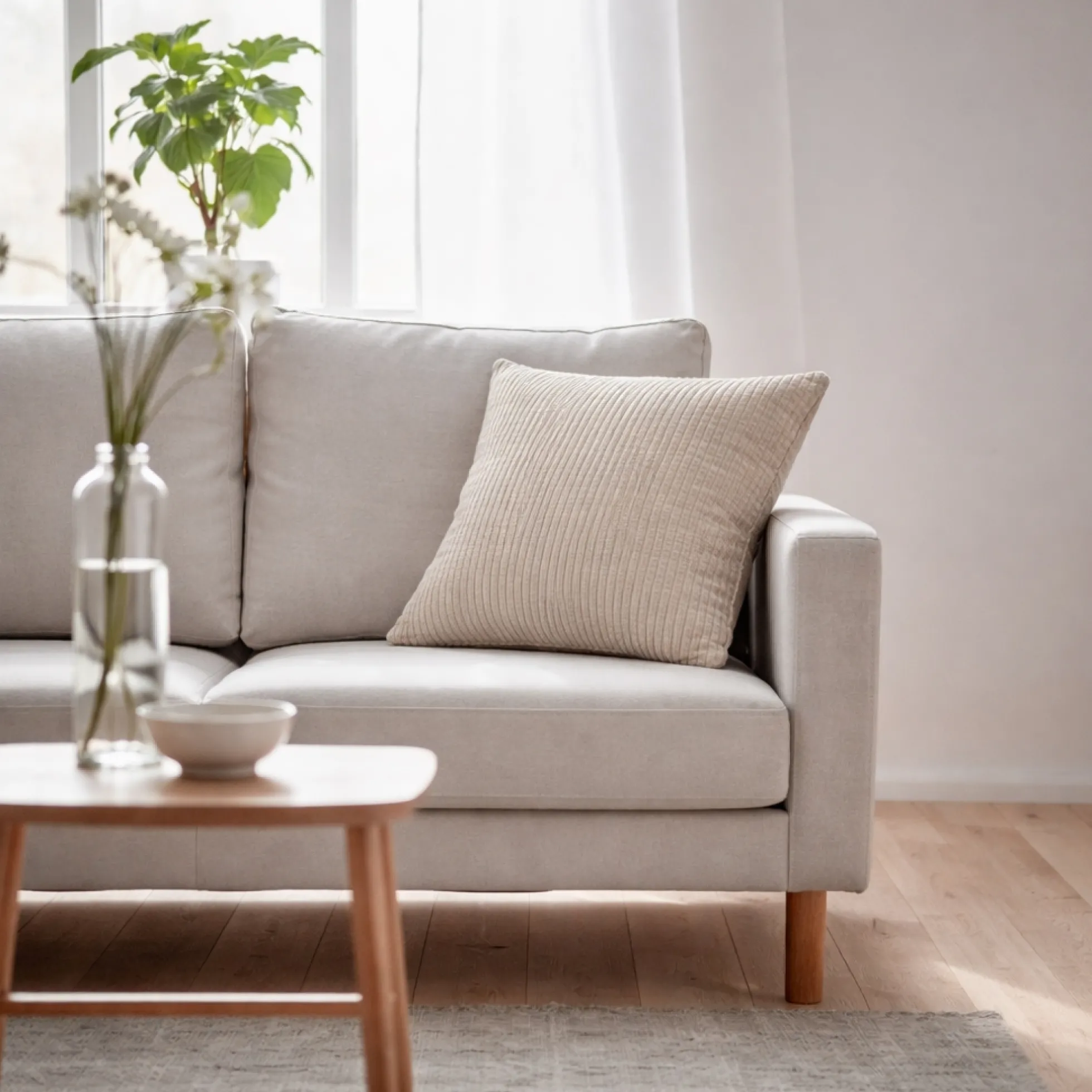 Pyntepude 45x45 cm - Sandfarvet sofapude med fløjls look - Blød pude til sofaen - Borg Living