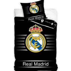 Real Madrid sengetøj - 100% bomuld - Børnesengetøj 140x200 cm - Sort fodbold sengetøj