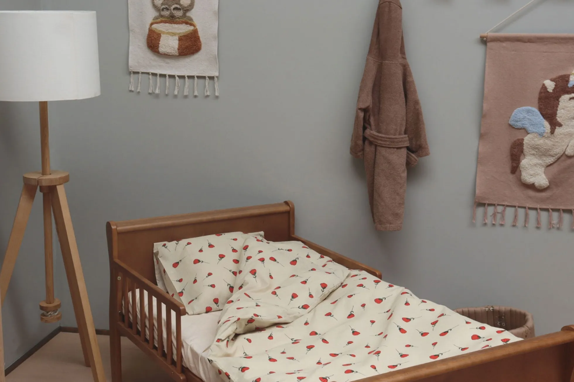 Rose sengetøj - 100% bomuld - Junior sengetøj 100x140 cm - Beige med roser