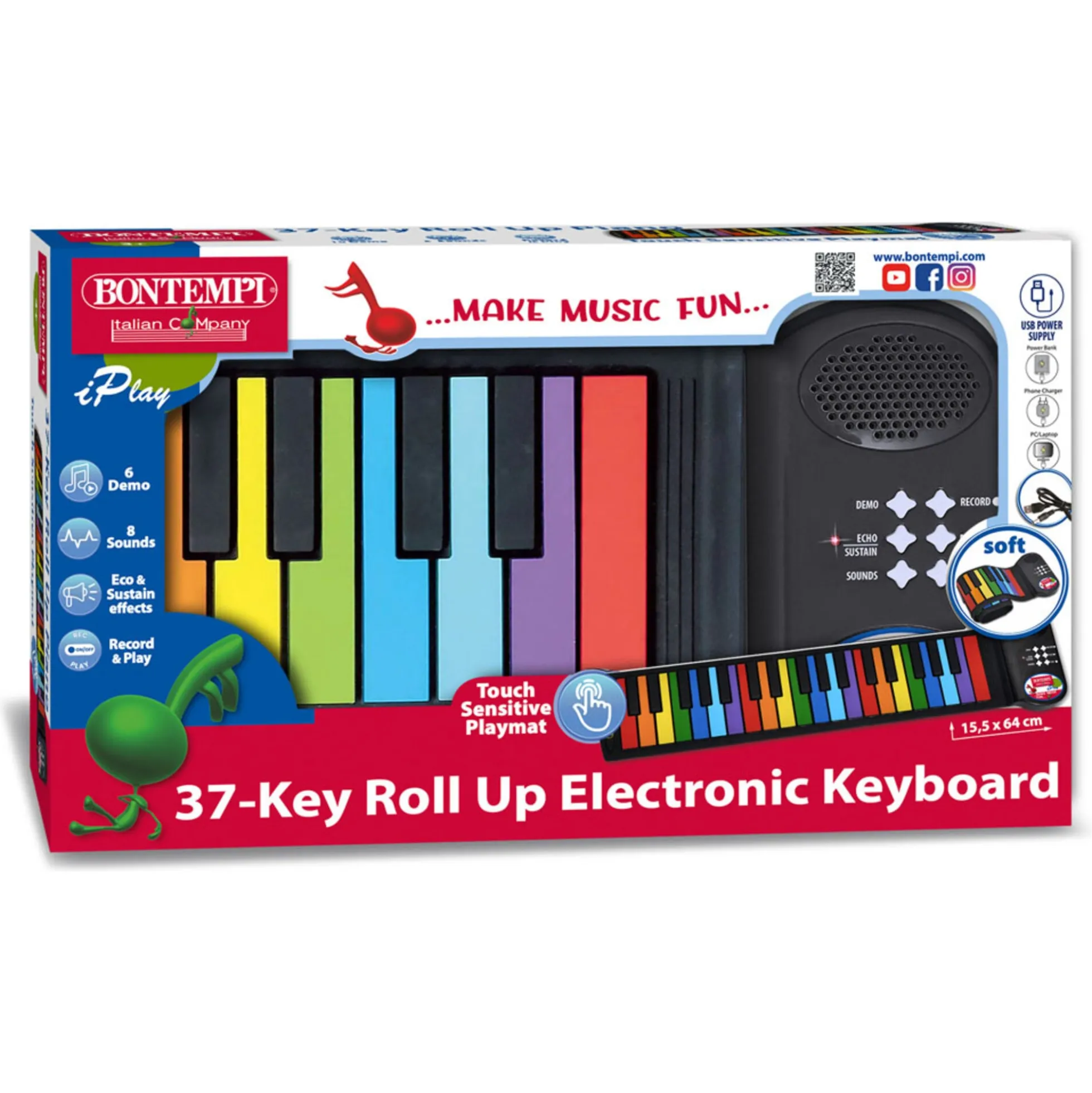 Rullekeyboard med optage funktion og lyd - 37 tangenter - Bontempi musiklegetøj