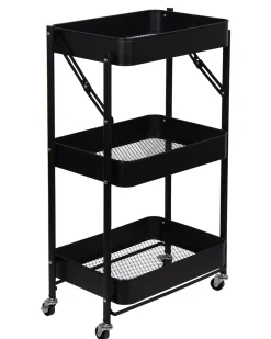 Rullevogn på hjul med 3 kurve - 78x45x30 cm - Sort metalvogn - Nem opbevaring