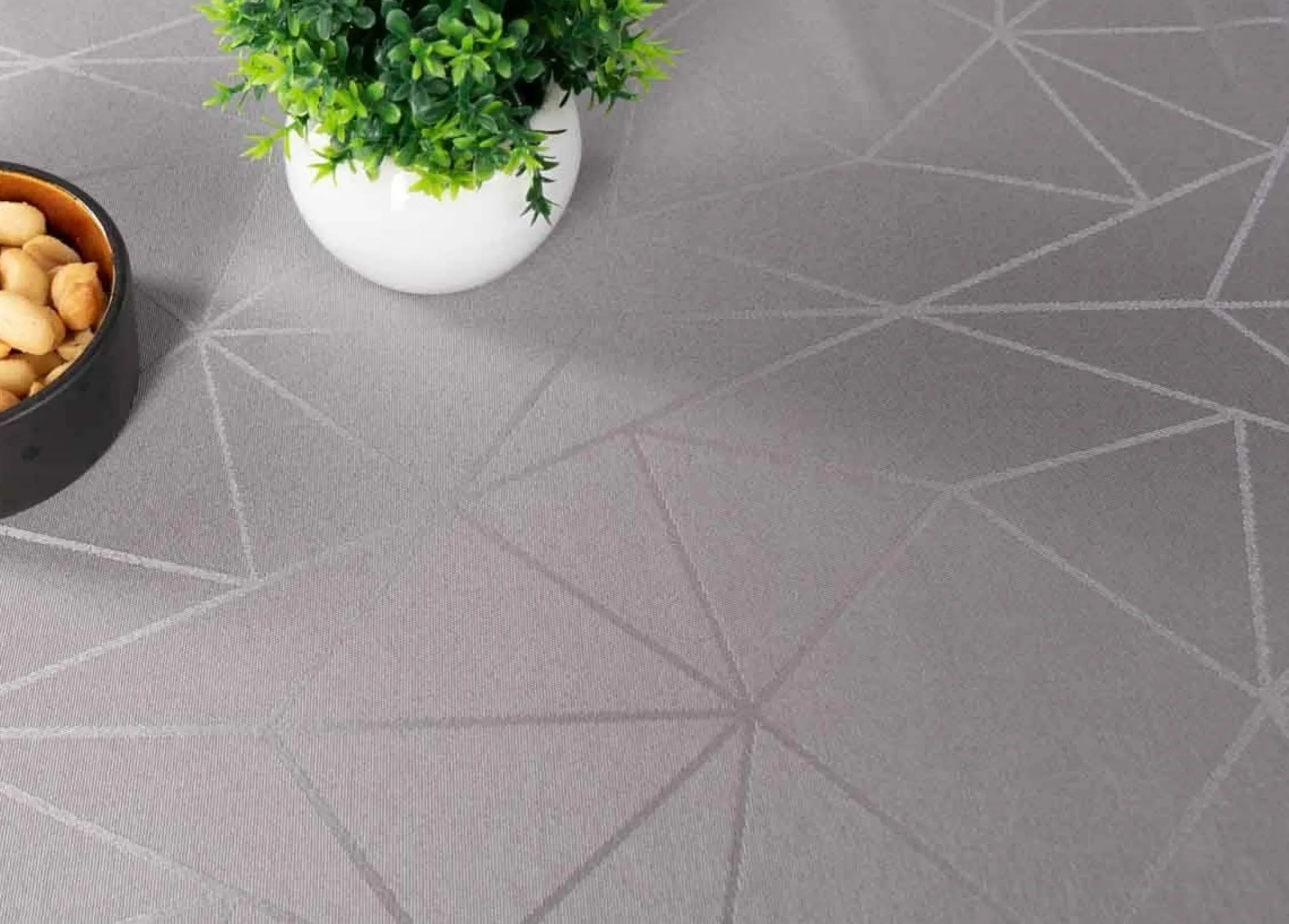 Rund dug - Ø230 cm - Damask dug - Grå tekstildug - Jacquardvævet dug med geometrisk mønster - Dug til rundt bord