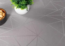 Rund dug - Ø180 cm - Damask dug - Grå tekstildug - Jacquardvævet dug med geometrisk mønster - Dug til rundt bord