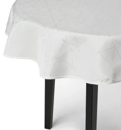 Rund dug - Ø230 cm - Damask dug - Hvid tekstildug - Jacquardvævet dug med geometrisk mønster - Dug til rundt bord