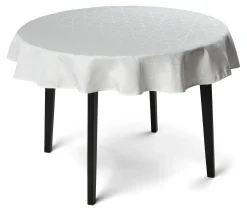 Rund dug - Ø230 cm - Damask dug - Hvid tekstildug - Jacquardvævet dug med geometrisk mønster - Dug til rundt bord