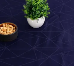 Rund dug - Ø230 cm - Damask dug - Mørkeblå tekstildug - Jacquardvævet dug med geometrisk mønster - Dug til rundt bord
