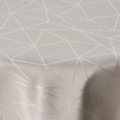 Rund dug - Ø230 cm - Damask dug - Sandfarvet tekstildug - Jacquardvævet dug med geometrisk mønster - Dug til rundt bord