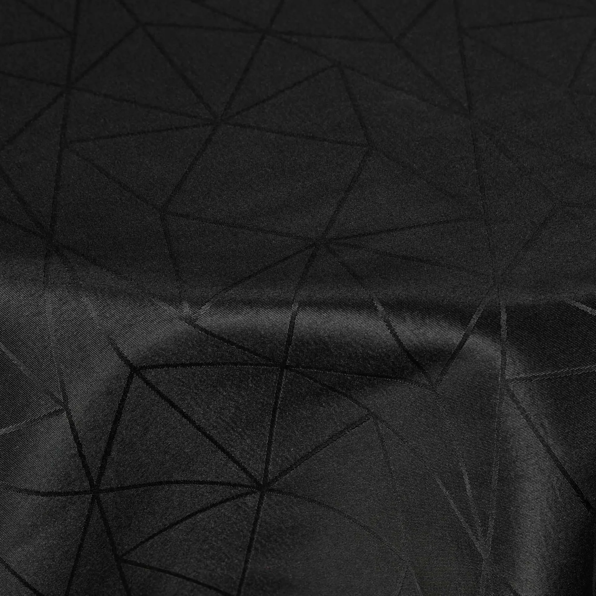 Rund dug - Ø230 cm - Damask dug - Sort tekstildug - Jacquardvævet dug med geometrisk mønster - Dug til rundt bord
