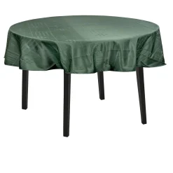 Rund juledug - Ø230 cm - Grøn med hjerter og stjerner - Jacquardvævet borddug - Eksklusiv dug