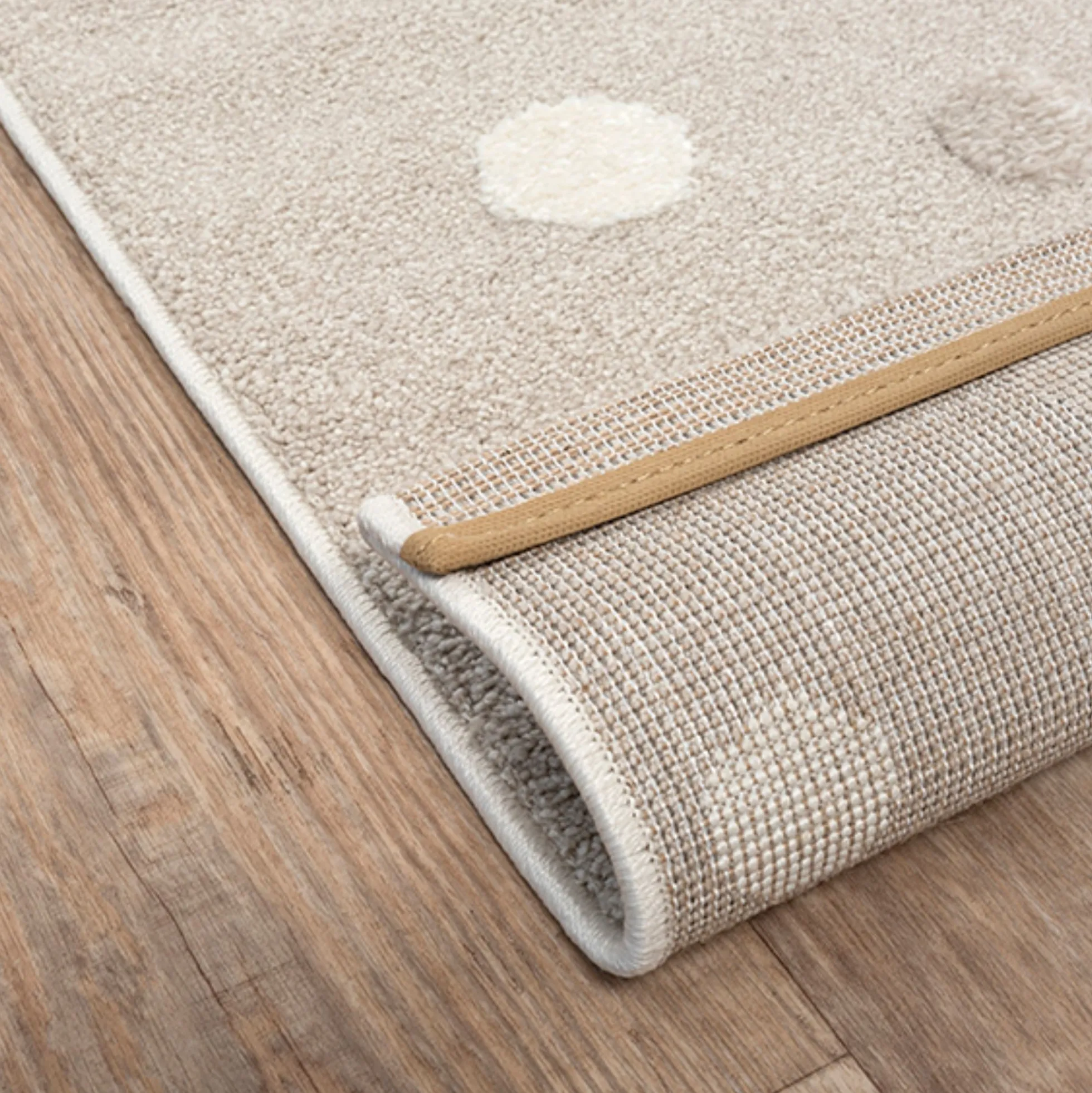 Rundt børne gulvtæppe - Ø 120 cm - Vævet - Beige - Elio - Nordstrand Home