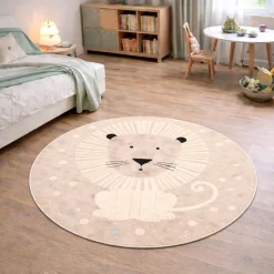 Rundt børne gulvtæppe - Ø 120 cm - Vævet - Beige - Elio - Nordstrand Home