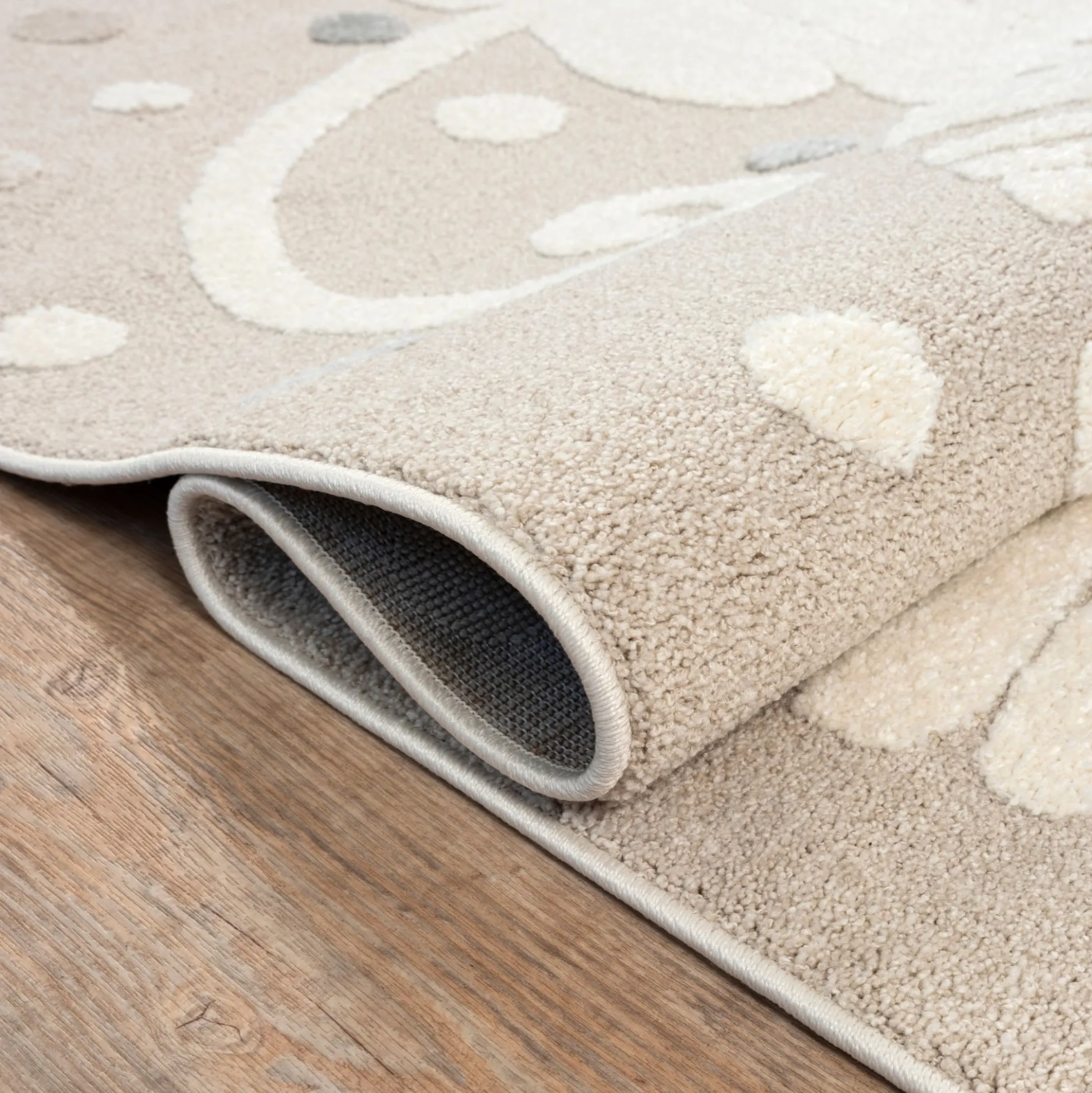 Rundt børne gulvtæppe - Ø 120 cm - Vævet - Beige - Elio - Nordstrand Home