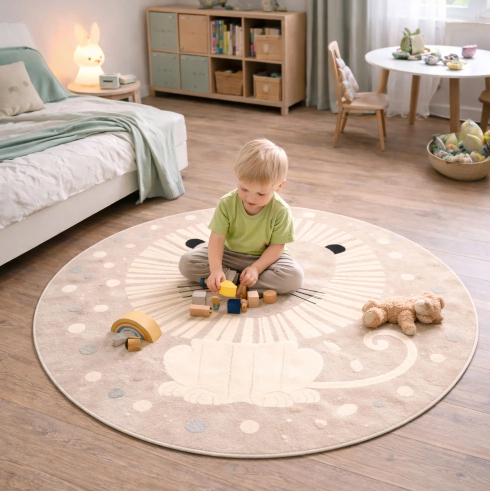 Rundt børne gulvtæppe - Ø 120 cm - Vævet - Beige - Elio - Nordstrand Home