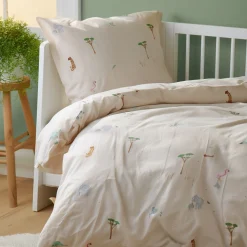 Safari dyr sengetøj - 100% bomuld - Babysengetøj 70x100 cm - Beige med safari dyr