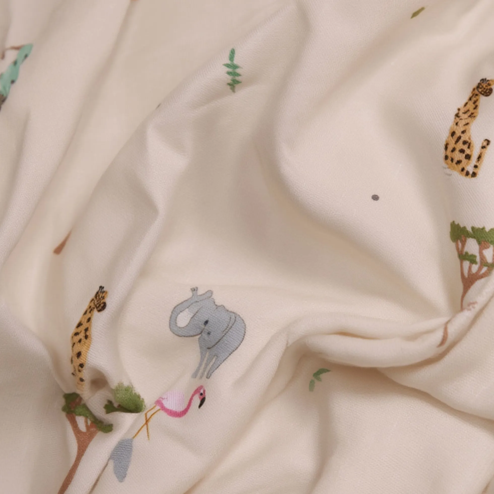Safari dyr sengetøj - 100% bomuld - Babysengetøj 70x100 cm - Beige med safari dyr
