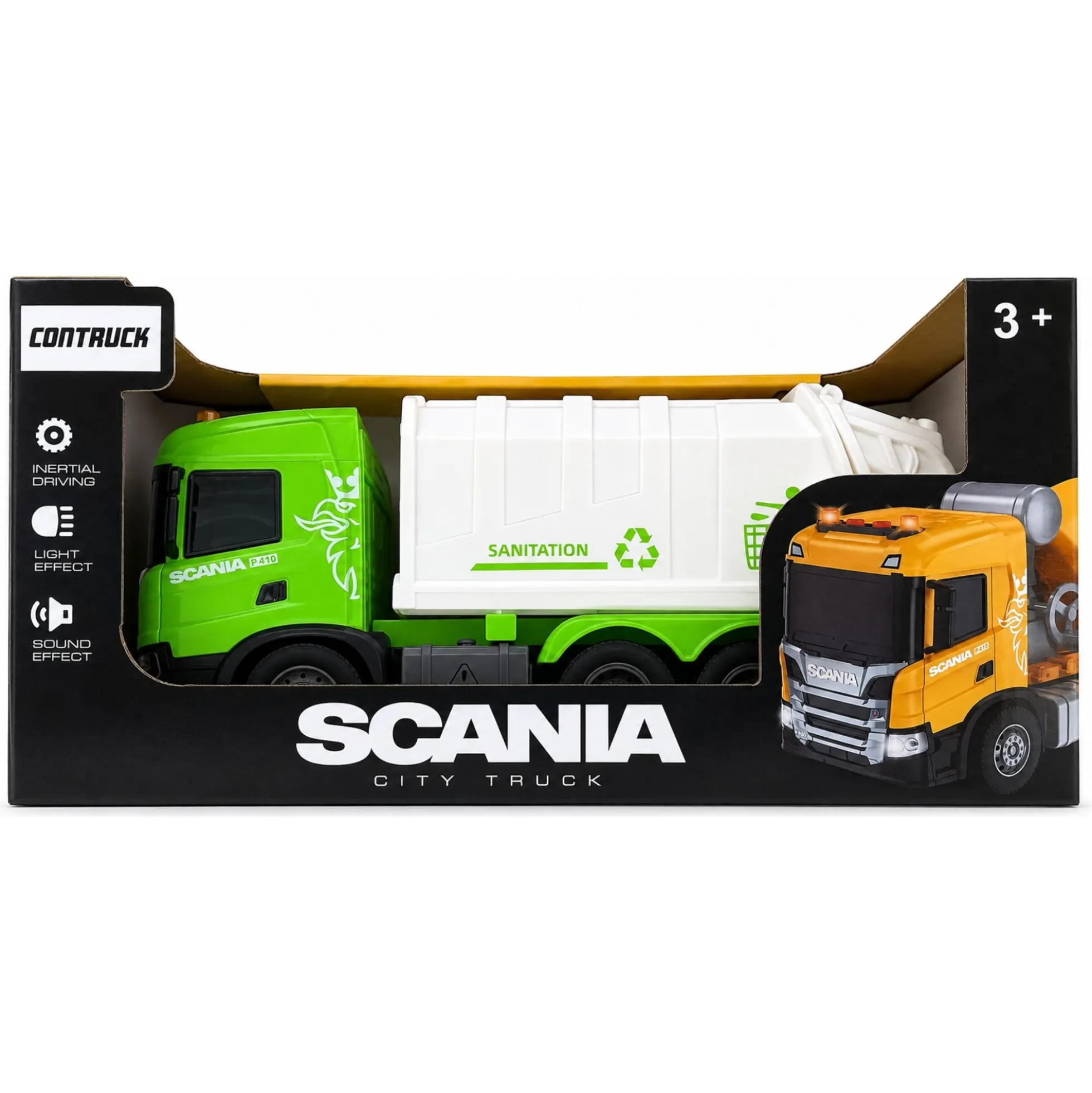 Scania skraldebil med lys og lyd - 28x10x13 cm