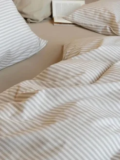 Sengetøj til dobbeltdyne - 100% ekstra fin bomuld 200x220 cm sengesæt Høie Tor beige