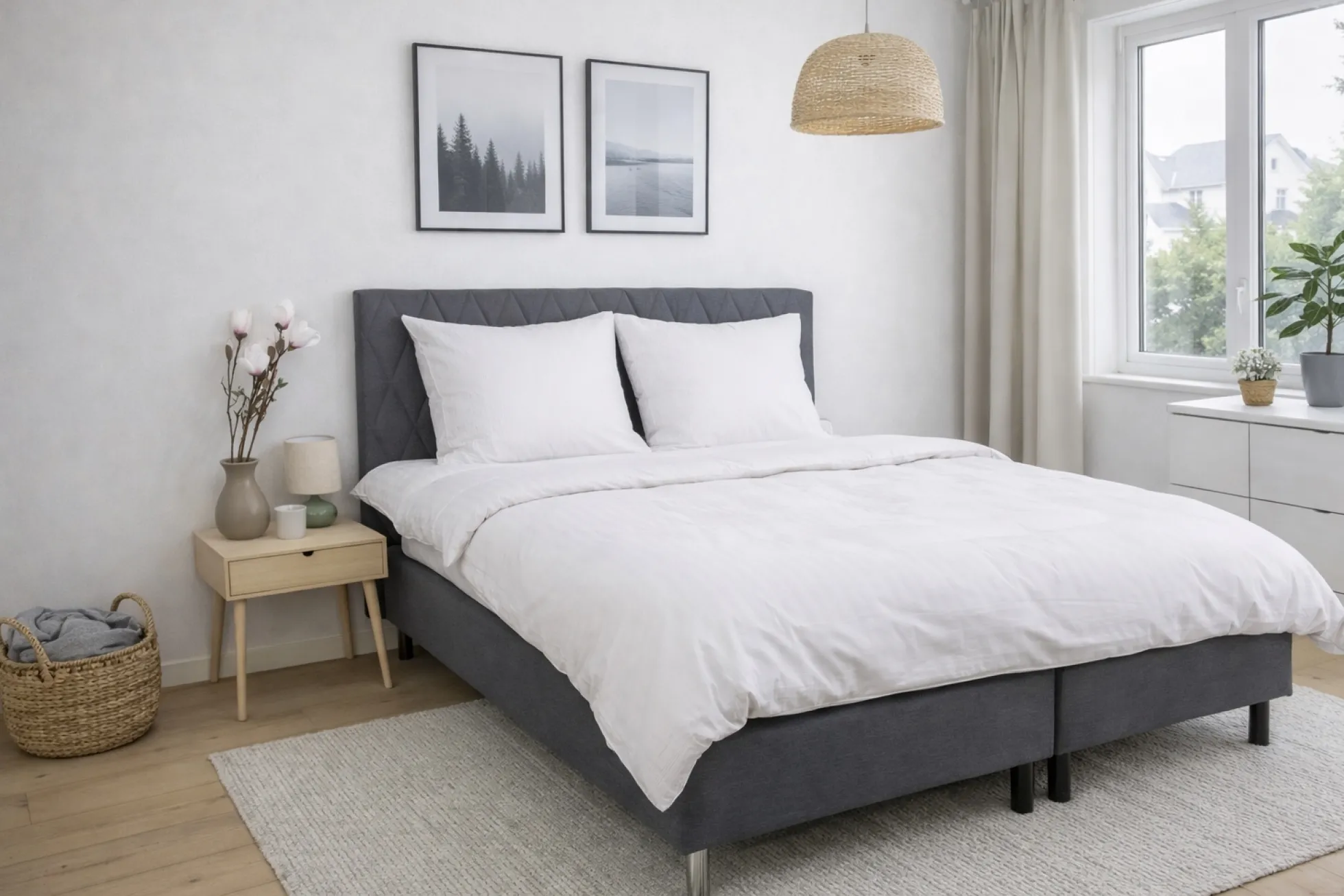Sengetøj 140x220 cm - Bæk og Bølge - 100% bomulds krep - Hvidt ensfarvet
