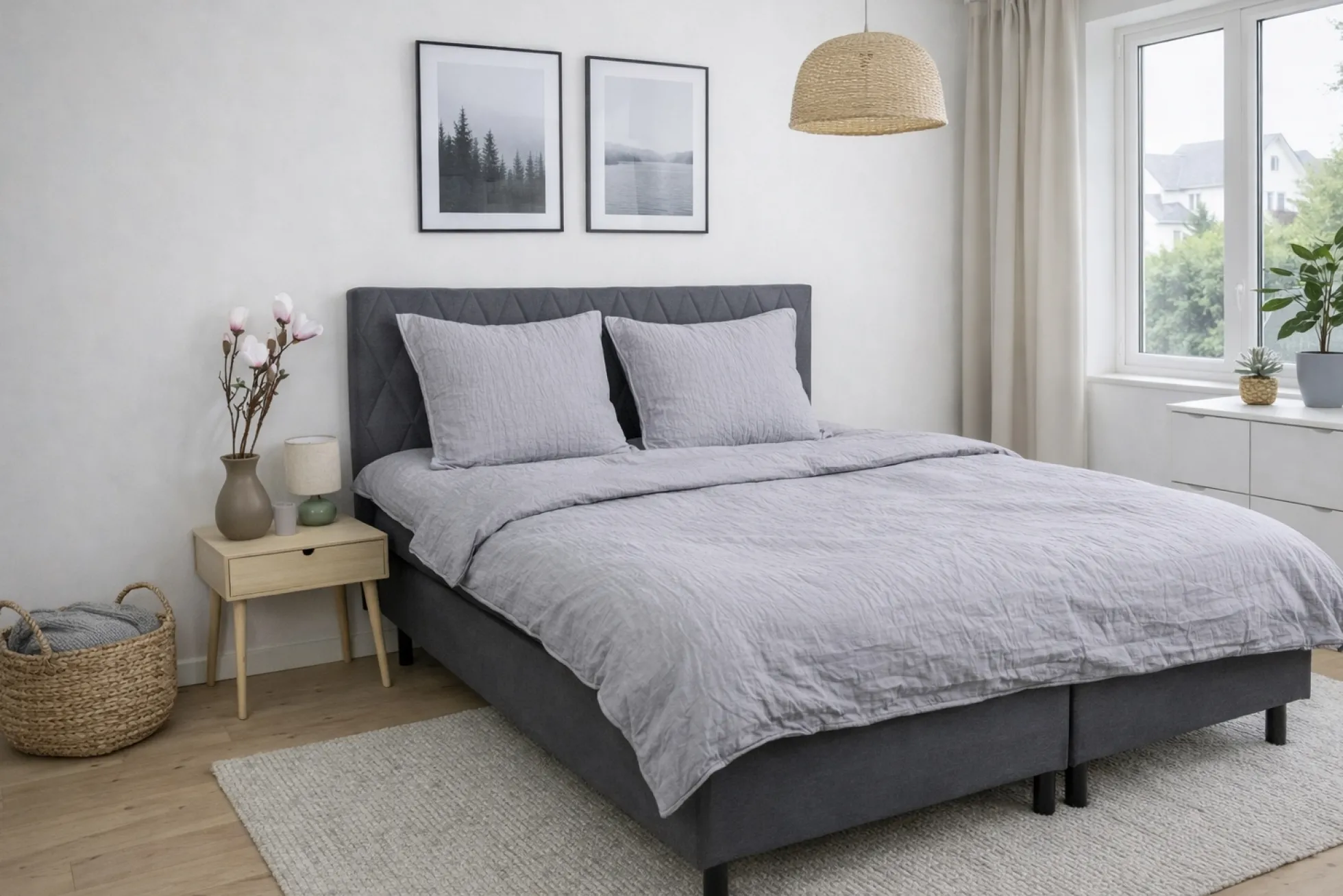 Sengetøj 140x200 cm - Bæk og Bølge - 100% bomulds krep - Lysegråt ensfarvet
