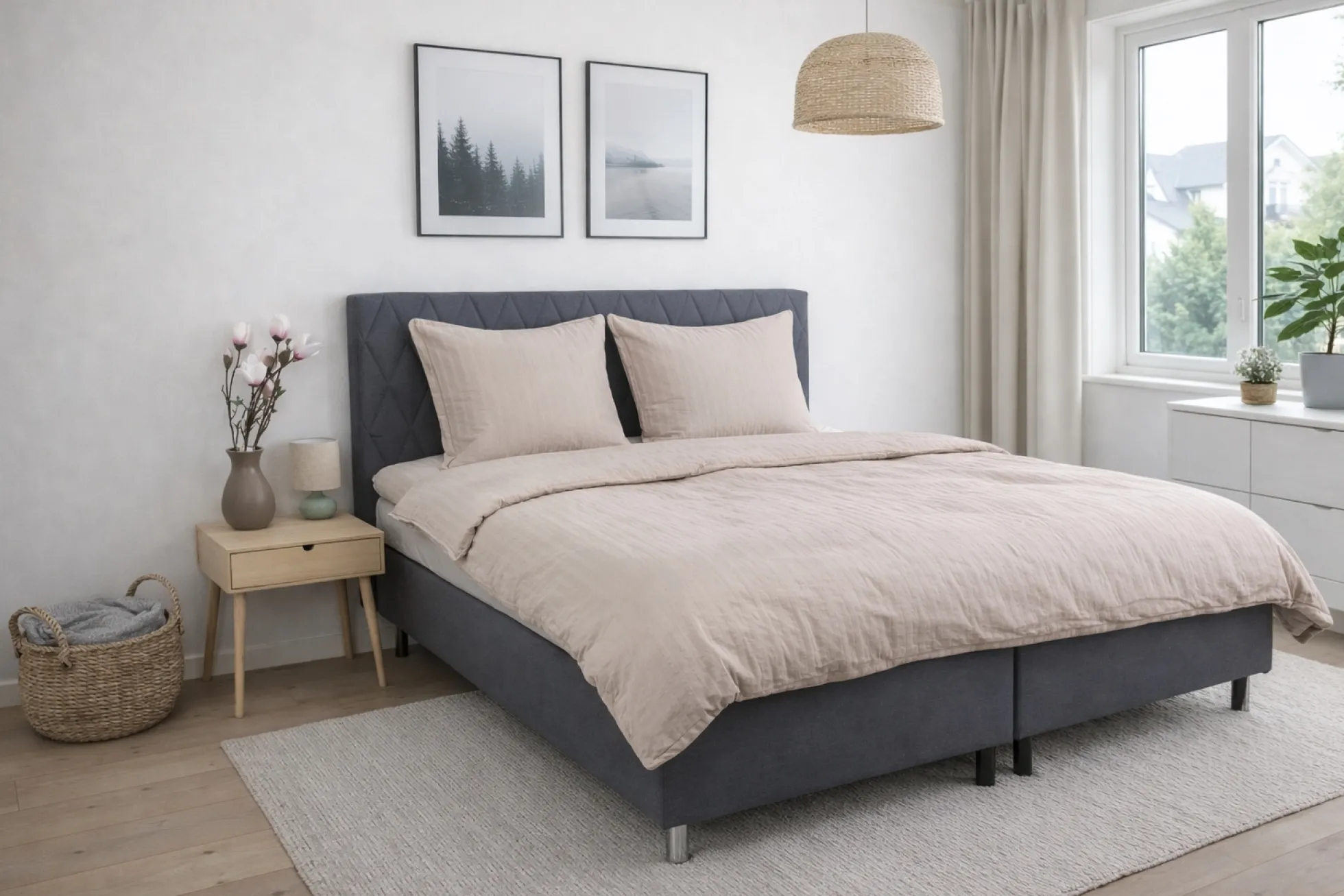 Sengetøj 140x200 cm - Bæk og Bølge - 100% bomulds krep - Sand ensfarvet