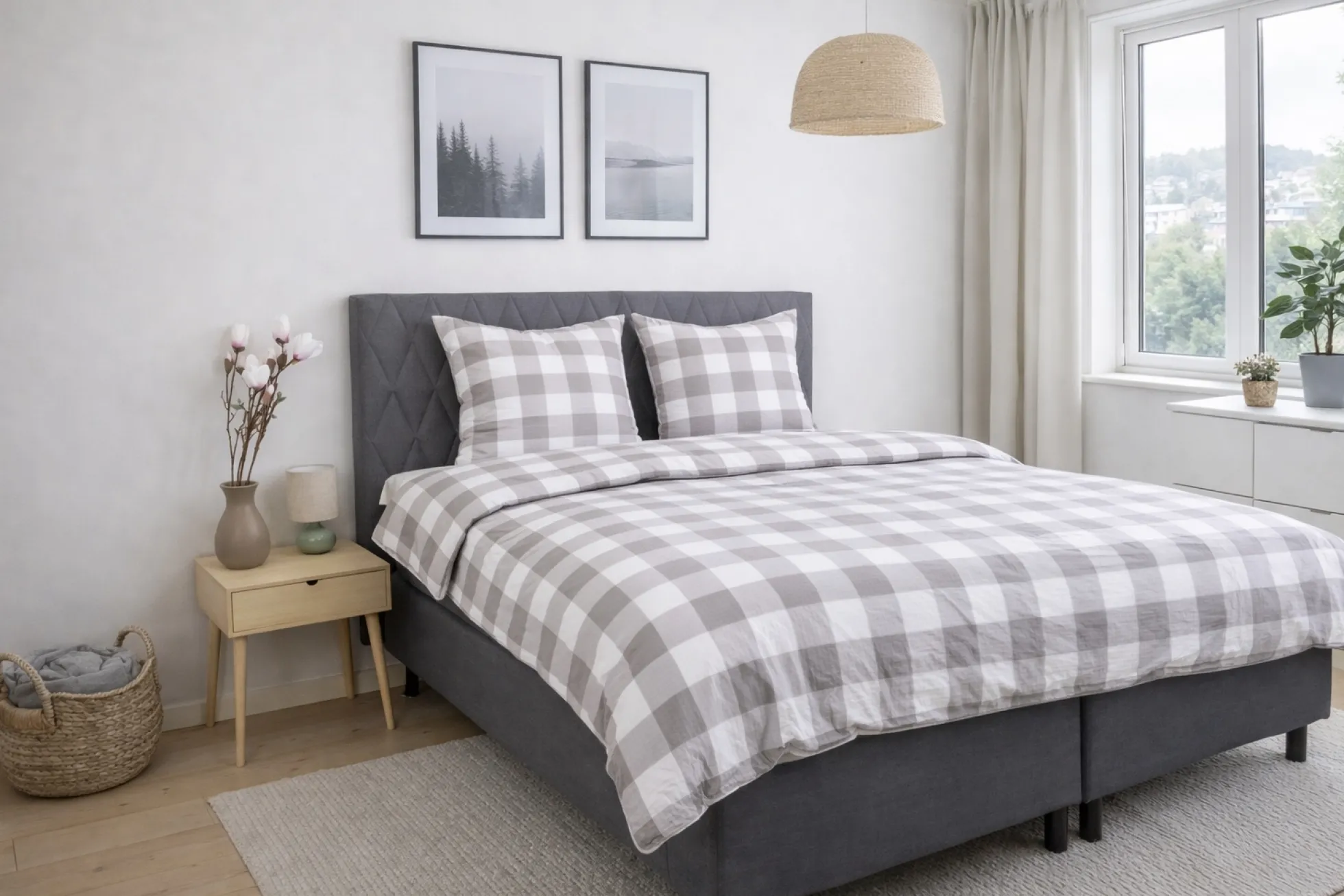 Sengetøj 150x210 cm - Bæk og Bølge - 100% bomulds krep - Grå tern