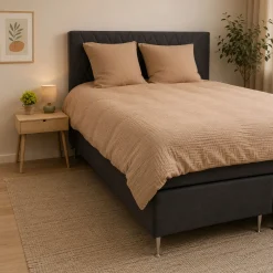 Sengetøj 140x200 cm - Bæk og bølge - Microfiber - Sandfarvet seer sucker