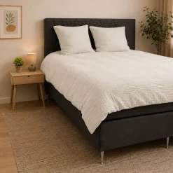 Sengetøj 140x200 cm - Bæk og bølge - Microfiber - Hvid seer sucker
