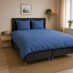 Sengetøj 140x200 cm - Bæk og bølge - Microfiber - Blå seer sucker