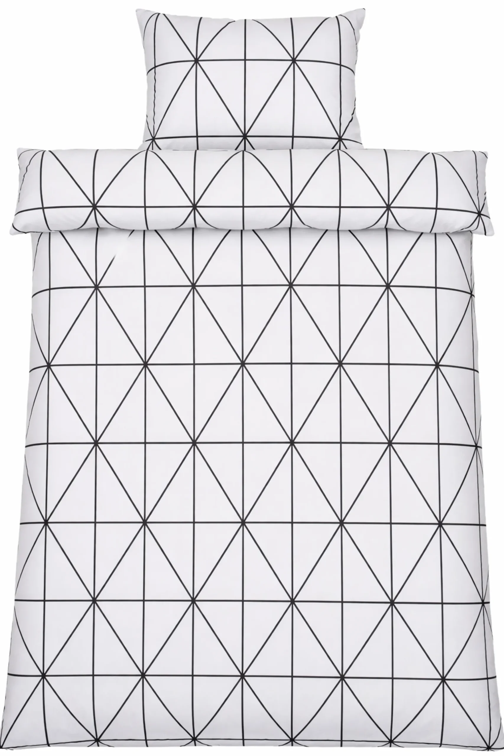 Sengetøj 140x200 cm - 100% bomuld - Hvidt med sorte harlekintern