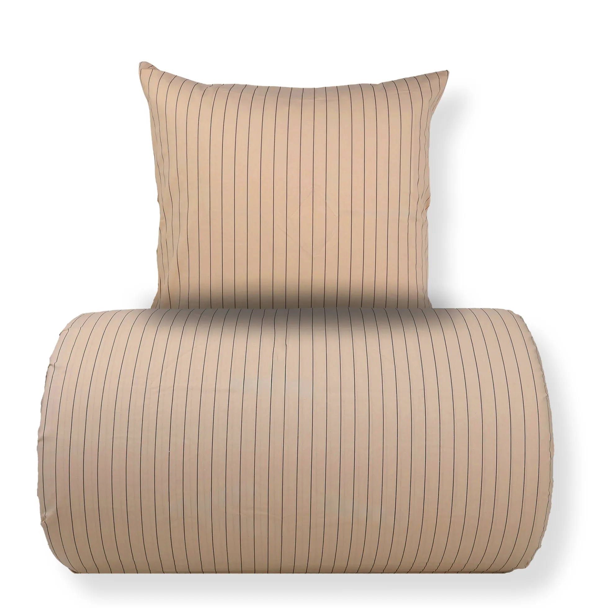 Sengetøj 140x200 cm - 100% bomuld - Sandfarvet med brune striber