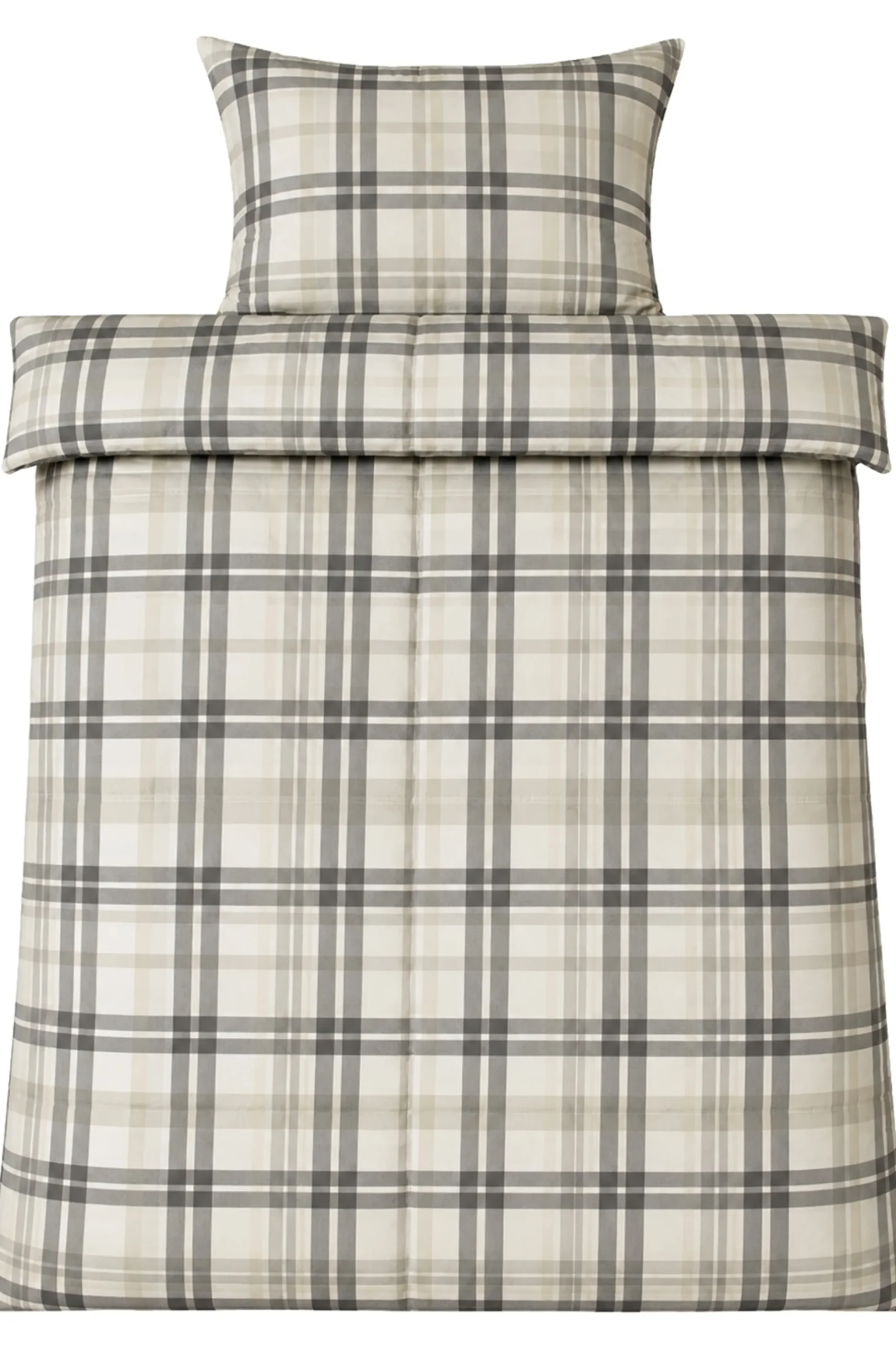Sengetøj 150x210 cm - Bomulds flonel - Beige med blå tern