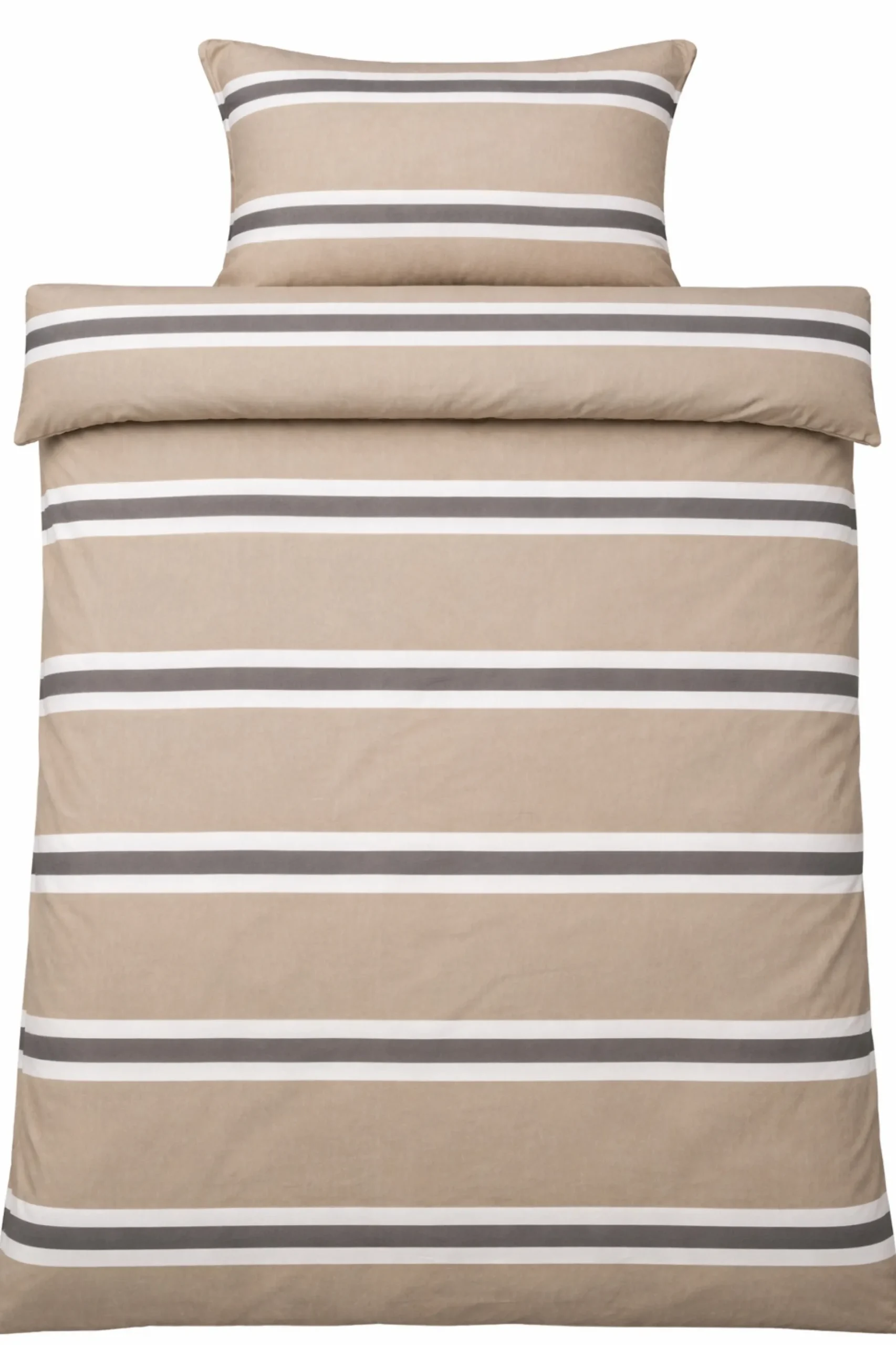 Sengetøj 140x220 cm - Bomulds flonel - Beige med striber