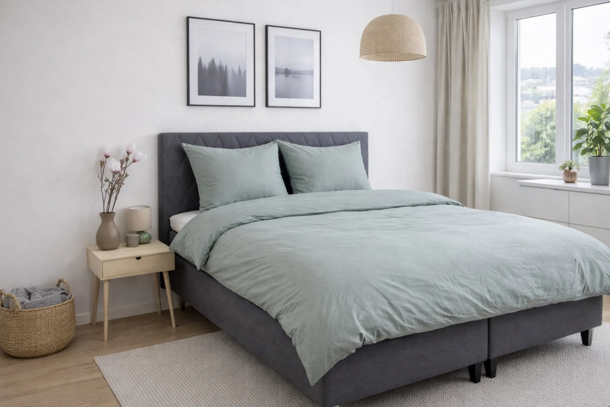 Sengetøj 150x210 cm - Bomulds flonel - Green Melange