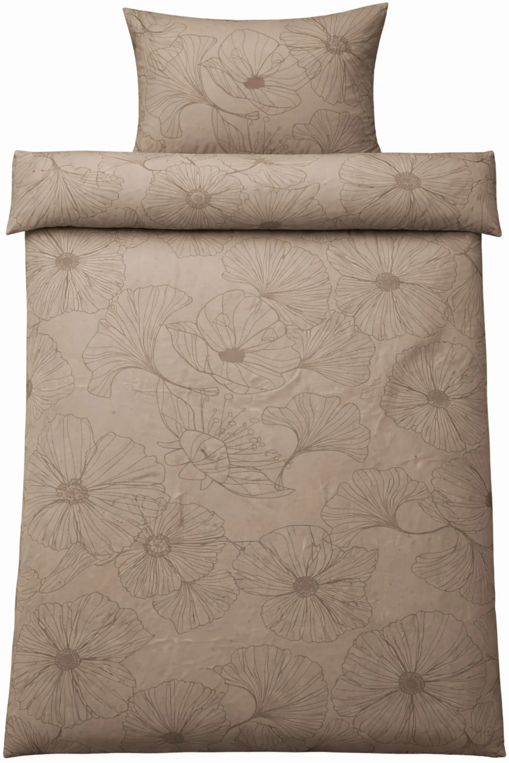 Sengetøj 140x220 cm - Bomuldssatin - Big Flower sand - Vendbart blomster print