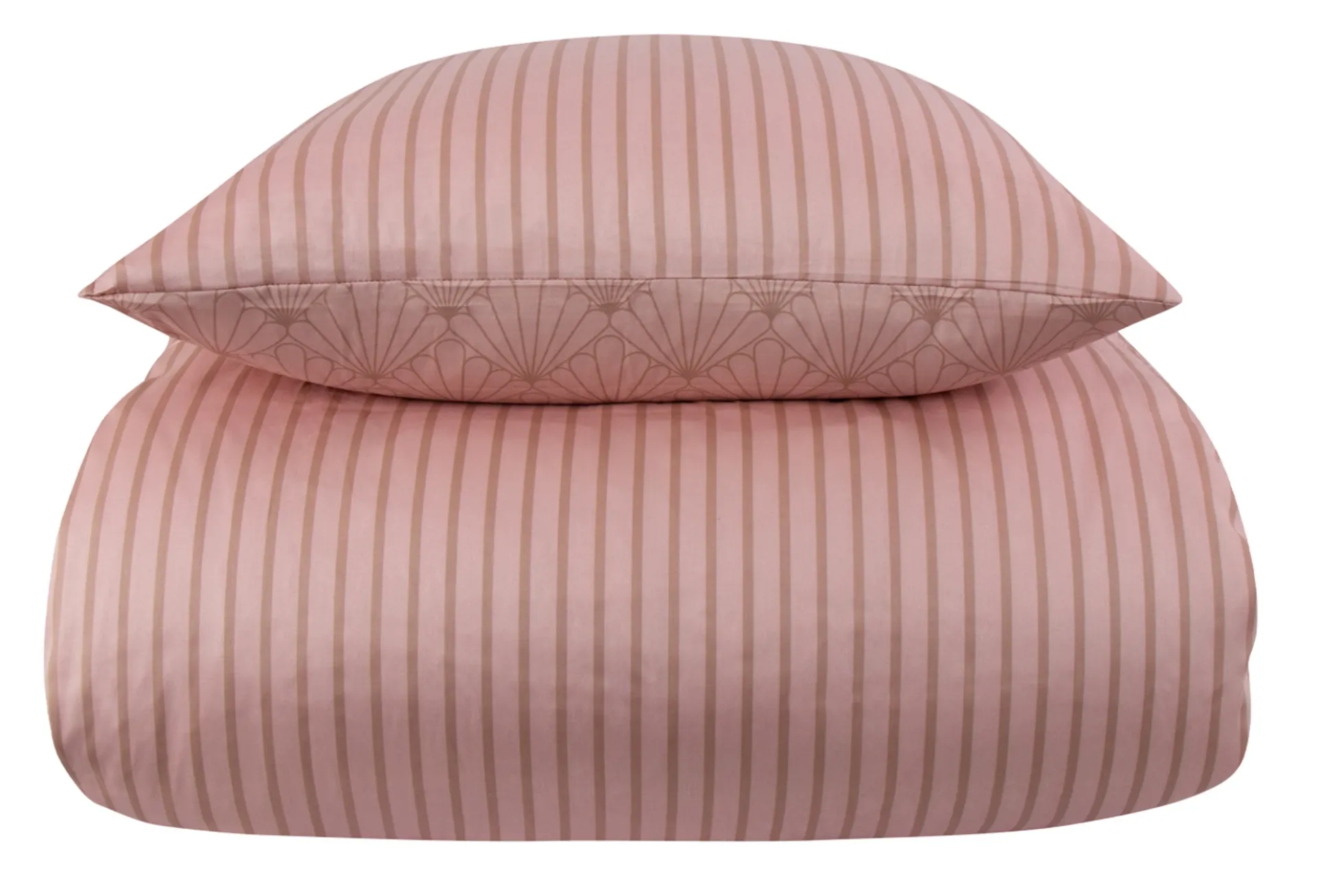 Sengetøj 150x210 cm - Bomuldssatin - Fan peach - Vendbart grafisk mønster