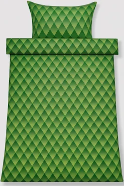 Sengetøj 140x200 cm - 100% bomuldssatin - Grønt 3D harlekinmønster