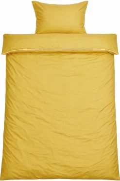 Sengetøj 140x220 cm - 100% bomuldssatin - Gul med hvid pipingkant