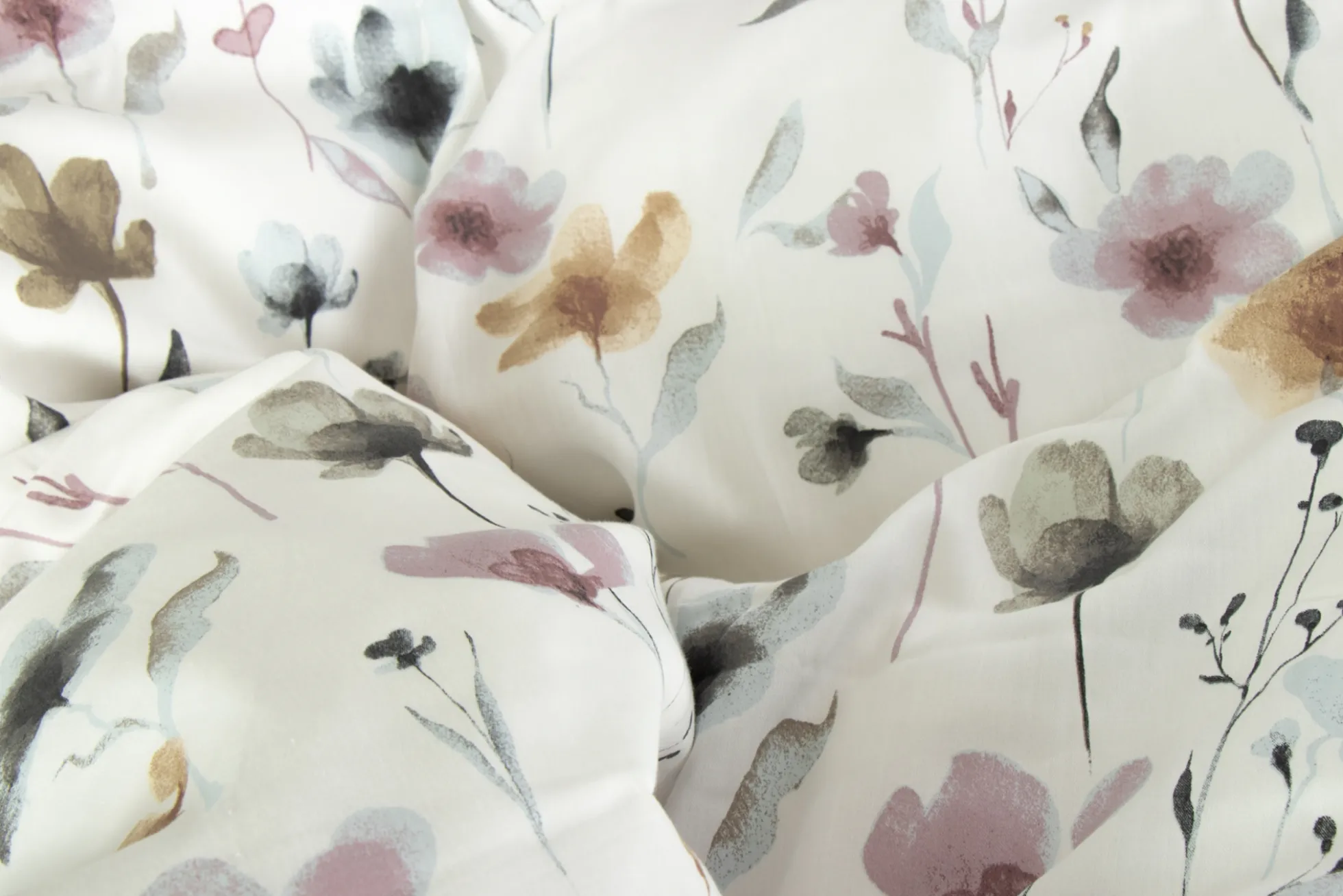 Sengetøj 140x200 cm - bomuldssatin - Hvidt blomster print