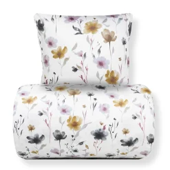 Sengetøj 150x210 cm - bomuldssatin - Hvidt blomster print