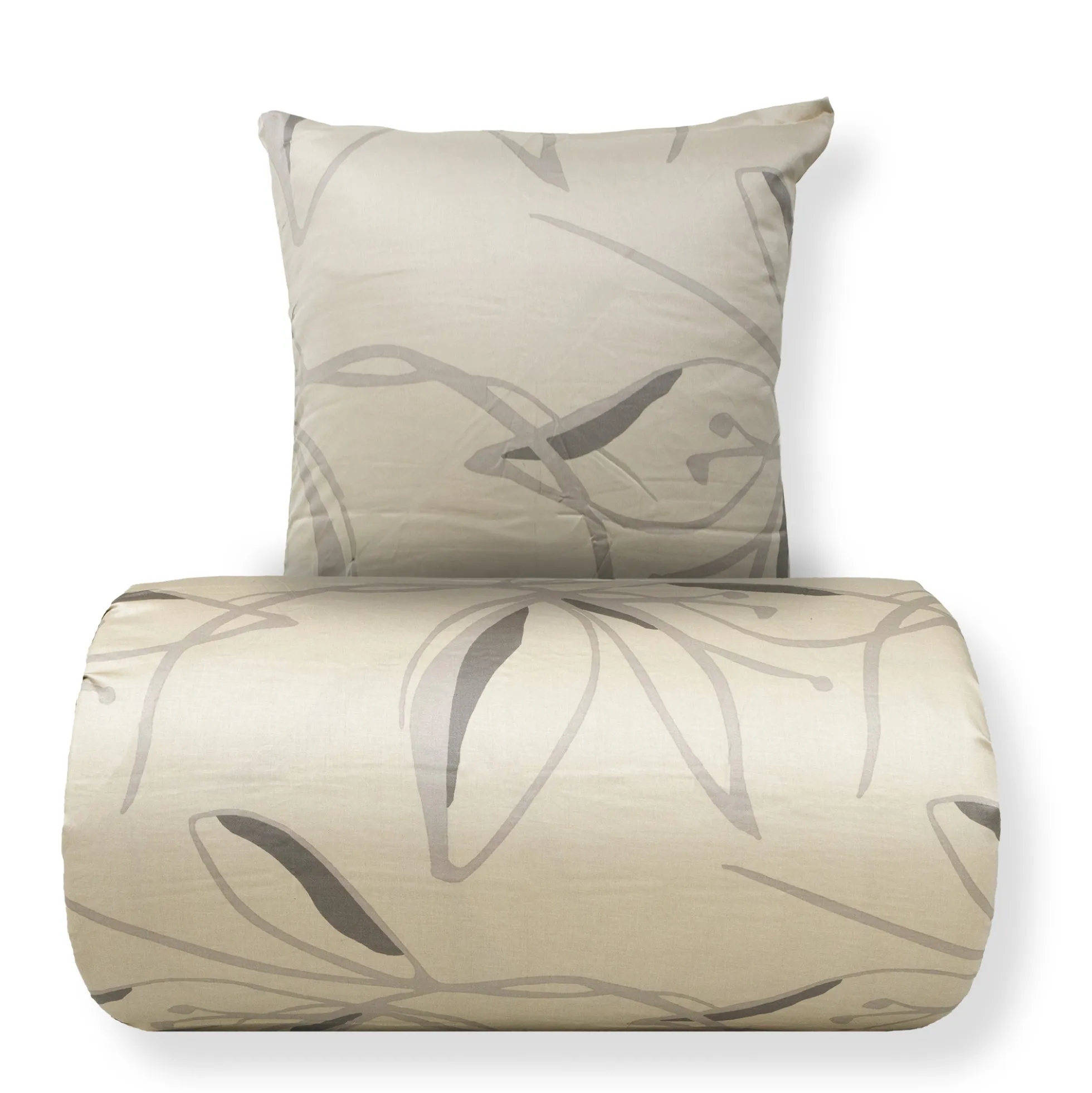 Sengetøj 140x220 cm - 100% bomuldssatin - Iris - Beige blomster print