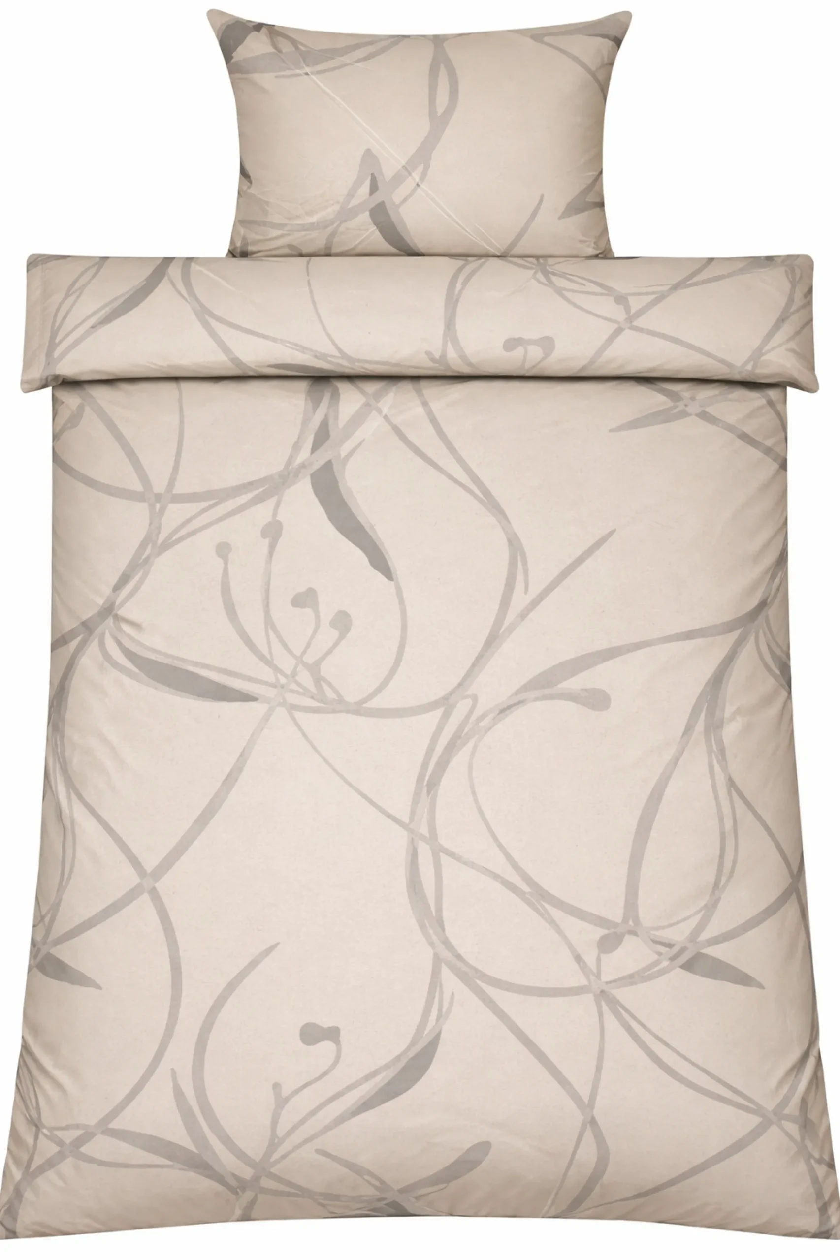 Sengetøj 140x220 cm - 100% bomuldssatin - Iris - Beige blomster print